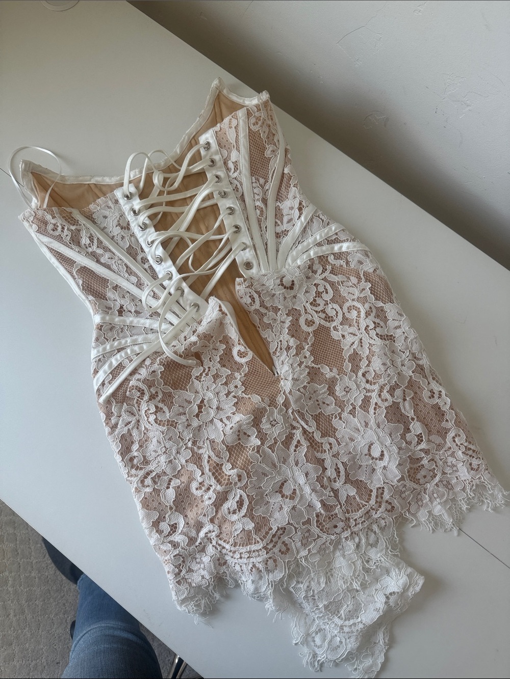 Lace Corset Slip Chemise in Ivory and Nude - Picture 4 of 7